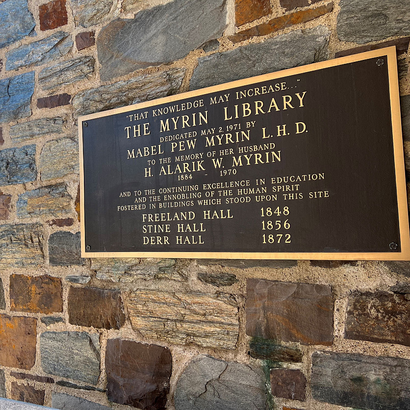 Myrin library exterior plaque spring 2022 001 Myrin exterior plaque spring 2022