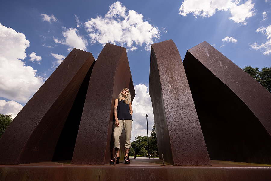 Student at the Philip and Muriel Berman Museum of Art.
