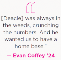 [Deacle] was always in the weeds, crunching the numbers. And he wanted us to have a home base. - Evan Coffey ’24