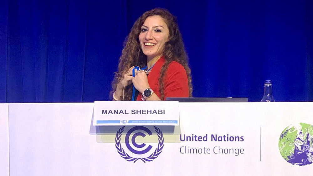 Manal Shehabi participating in the 26th UN Climate Change Conference in Glasgow.