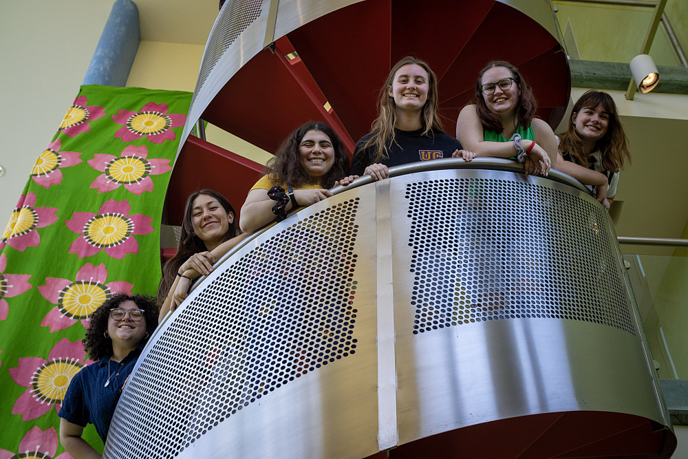 performing and visual arts group in stairwell
