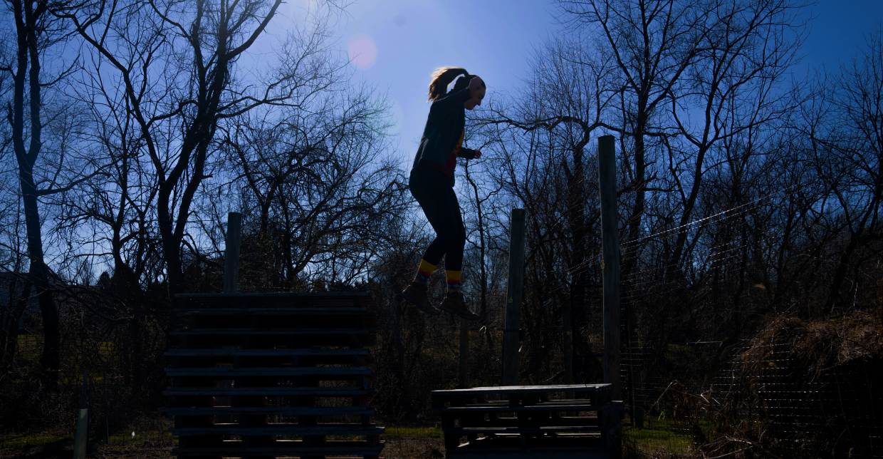 Jumping photo brightened