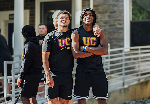 First-year students move-in to campus with the help of the football team, a campus tradition.
