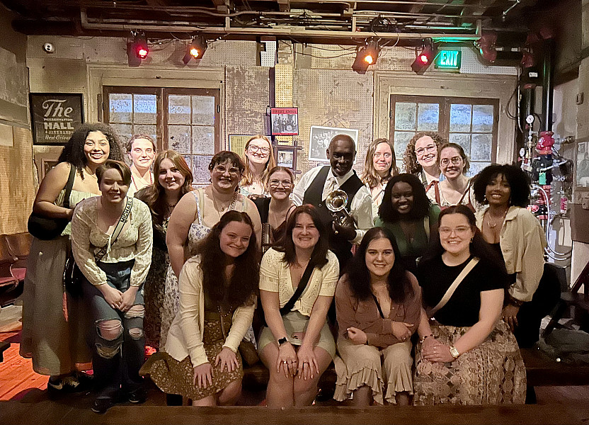 Ursinus College Singers after Preservation Hall Jazz Band concert in New Orleans with band leader and trumpeter Gregg Stafford