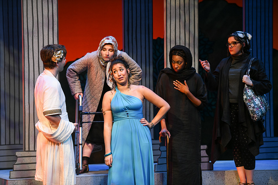Theatre students performing Lysistrata.
