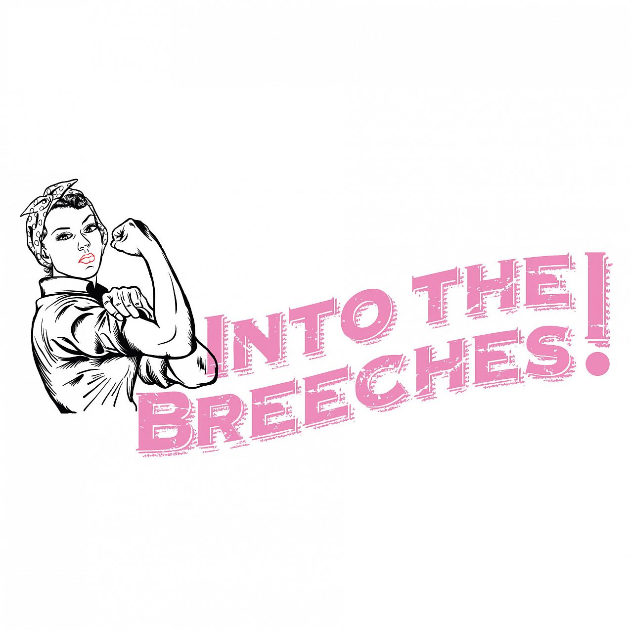 TD Logos 2024 Line art graphic of Rosie the Riveter stating Into the Breeches!
