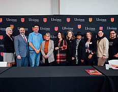 U.S. Rep. Madeleine Dean is joined by Ursinus President Robyn Hannigan, members of the Ursinus and Collegeville communities, and represen...
