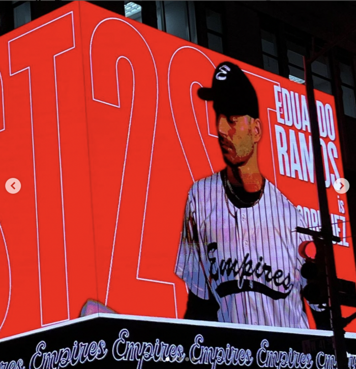 Billboard in New York featuring Eduardo Ramos's role as Rodriguez in Take Me Out (2022)