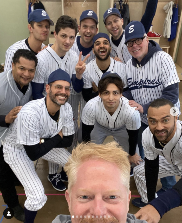Jesse Tyler Ferguson taking selfie with the rest of the cast of Take Me Out.