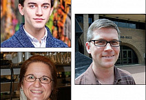 Ben Allwein '18 (top left); Dr. Dale Cameron (Associate Professor of Biology, right), and Dr. Christina Kelly (Research Assistant, bottom...