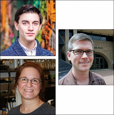 Ben Allwein '18 (top left); Dr. Dale Cameron (Associate Professor of Biology, right), and Dr. Christina Kelly (Research Assistant, bottom...