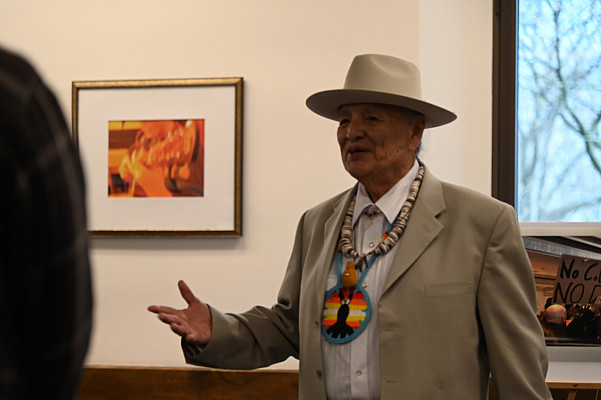 Man speaking at the Delaware Tribe on Indians.