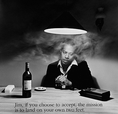 Carrie Mae Weems, Jim, If You Choose To Accept, The Mission Is To Land On Your Own Two Feet, 1990. 