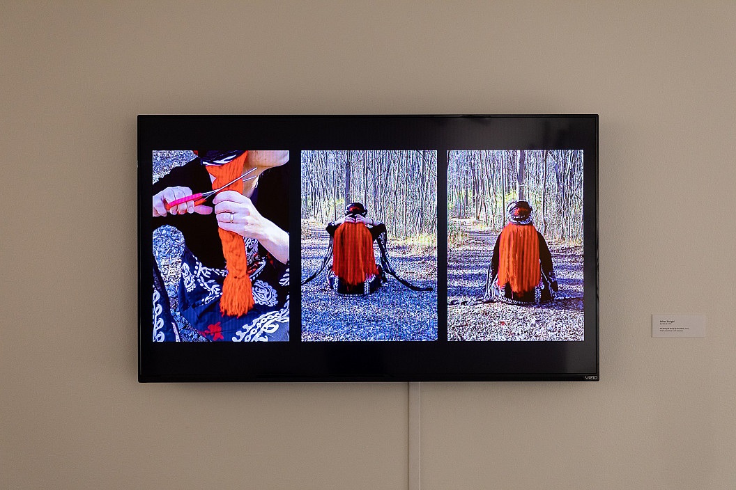 Sahar Tarighi, video from The Warp and Woof of Freedom series, 2022. As installed in 2024 exhibition ?amaran ش??????: Threads of Tr...