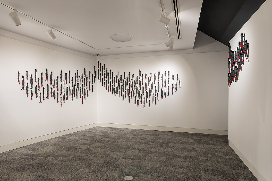 Sahar Tarighi, braids from The Warp and Woof of Freedom series, 2022. As installed in 2024 exhibition ?amaran ش??????: Threads of T...