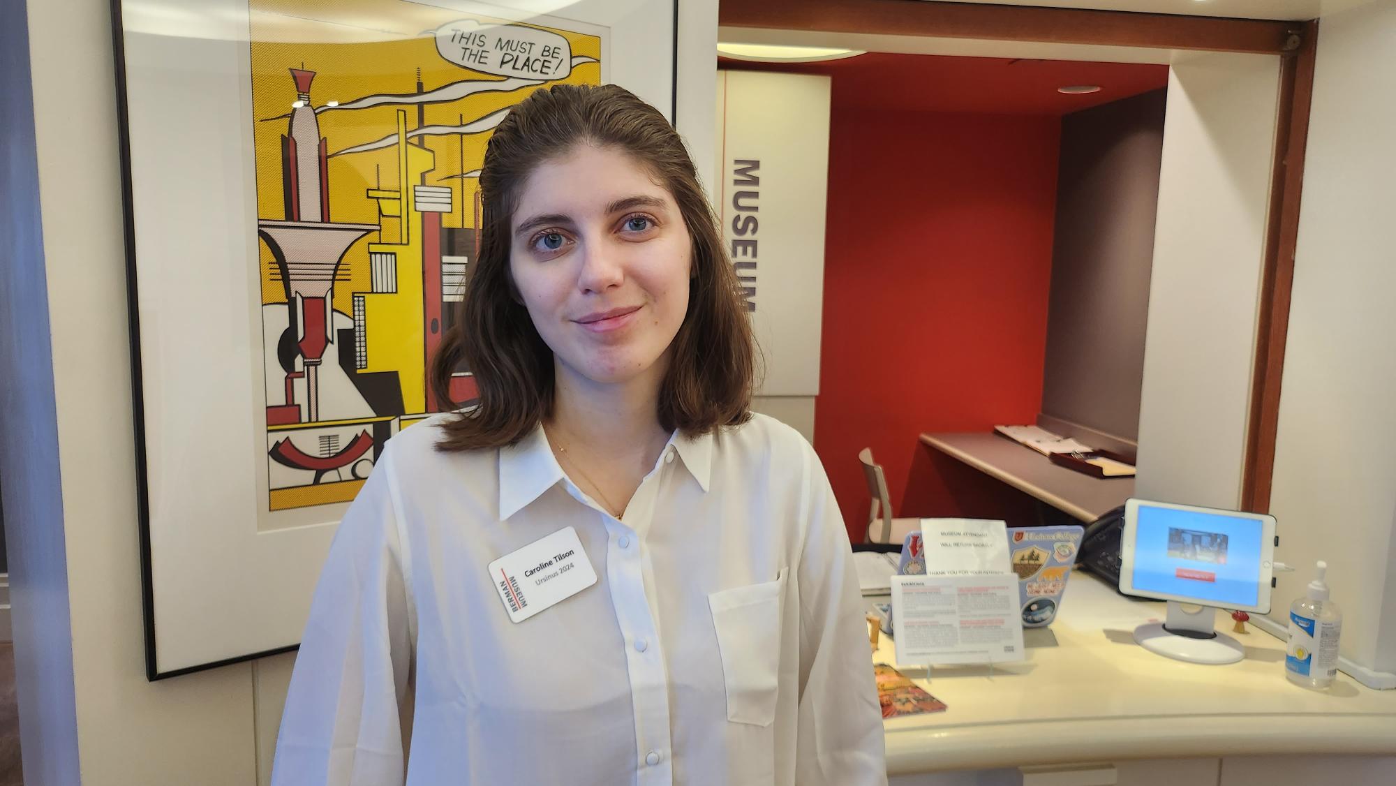 MicrosoftTeams-image 1 Caroline Tilson '24 at the Berman reception desk.