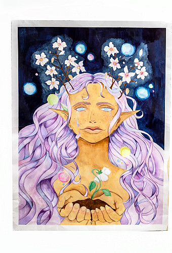 Chanelle Seward, Feli, 2021. Watercolor and gouache. 22 x 30 inches.