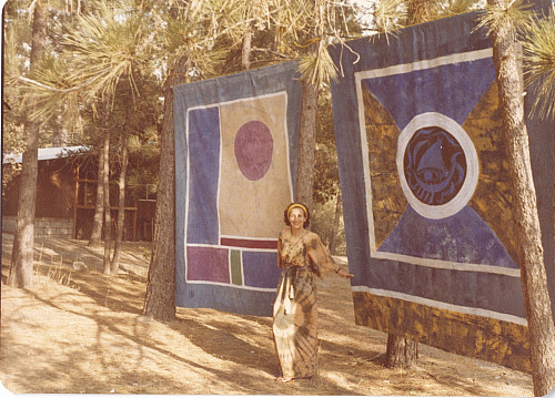 Françoise Gilot with her floating paintings, c. 1980