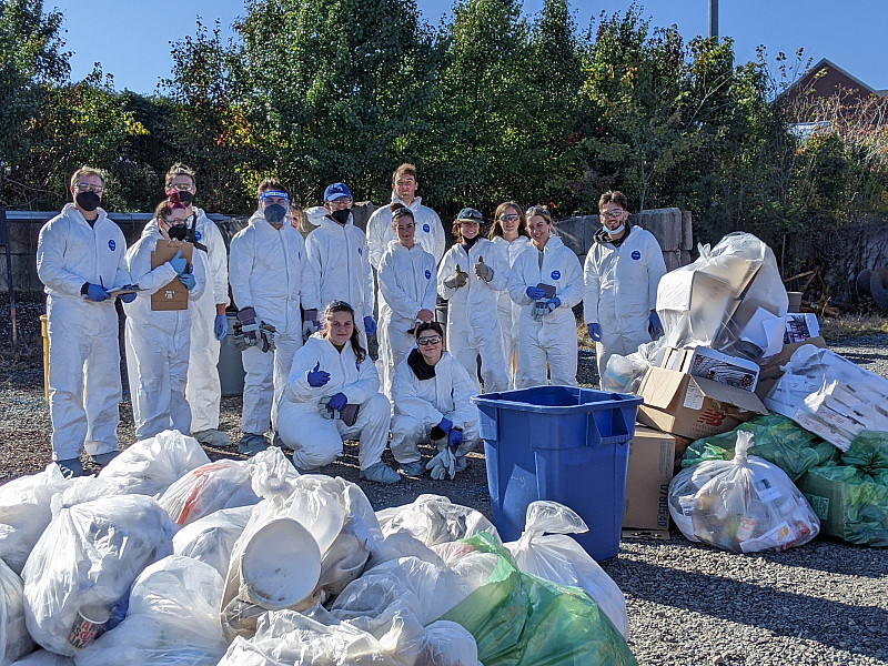 Students in the Talkin' Trash capstone conduct a waste audit of campus trash.