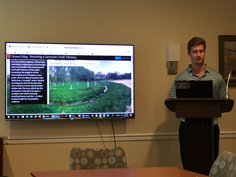Urbanization and Environment students present findings from case study research on riparian restoration efforts by Upper Gwynned Township...