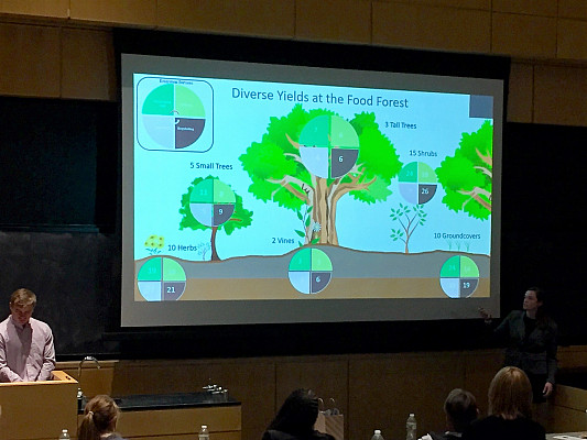 Heath Hidlay and Allie Cook pitch the WERS Food Forest at the Bear Innovation Competition. 