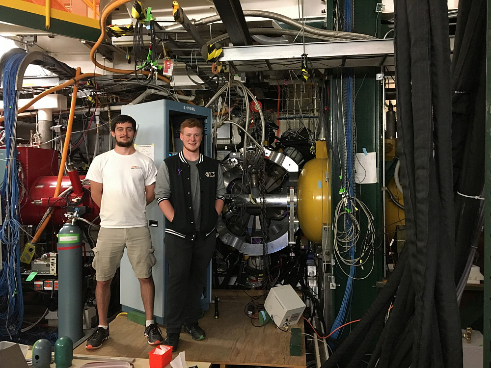 Ben Klybor (UC '19) and Sean Gregory (UC '17) with the Ursinus College/NSCL Liquid Hydrogen target and the GRETINA gamma-ray tracking arr...
