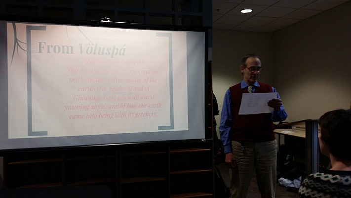 Prof. Luborsky reads part of the Old Norse creation myth.