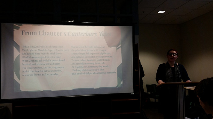 Dr. McShane leads the Canterbury Tales read-along.