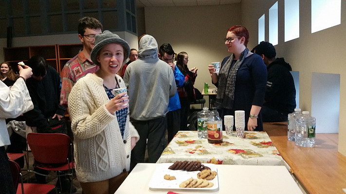 Readers and guests enjoy snacks! (L-R: Lauren Geiger, Kara McShane)