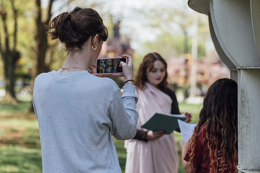 Students act and produce a short film for Medieval Literature, a popular spring course.