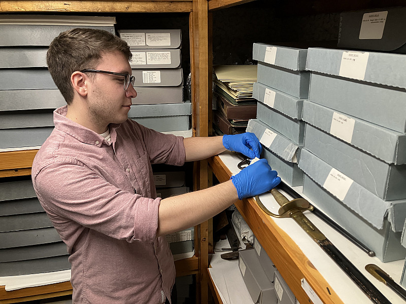 Archival work is often central to history student off-campus experiences. Photo shows Kevin Melton interning at the historic Pennypacker ...