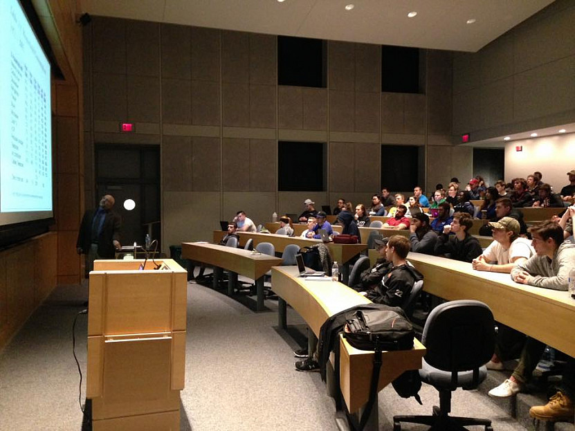 Student gathered in a classroom for lecture.
