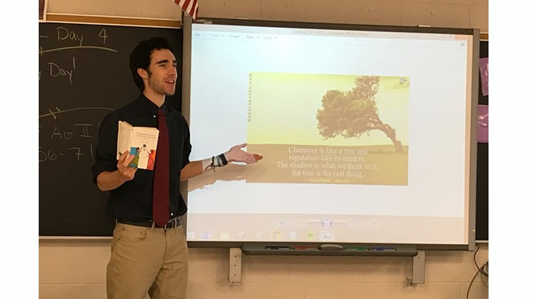 Luke Schlegel '17 student teaching high school English at Spring-Ford School District.
