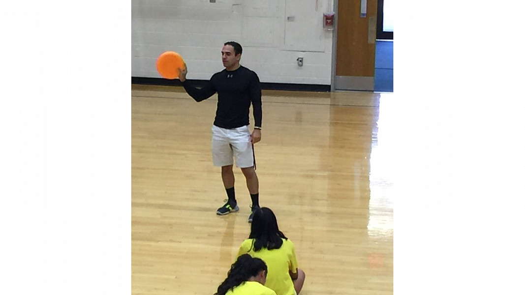 Giancarlo Morreale '16 student teaching in the Spring-Ford Area School District engaging students in physical education.