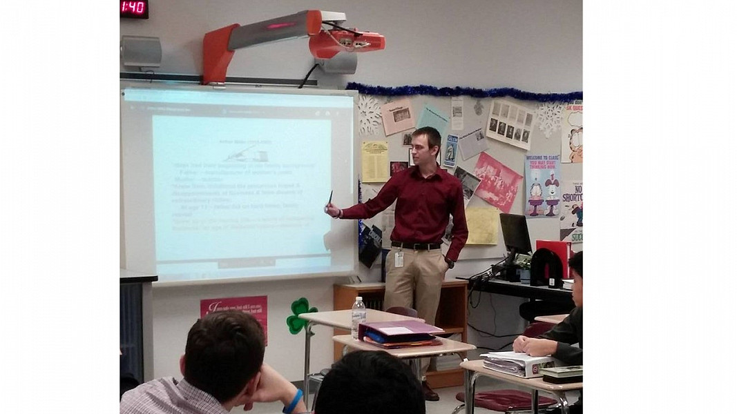 Brian Leipold '17 student teaching in the Souderton Area High School in English.