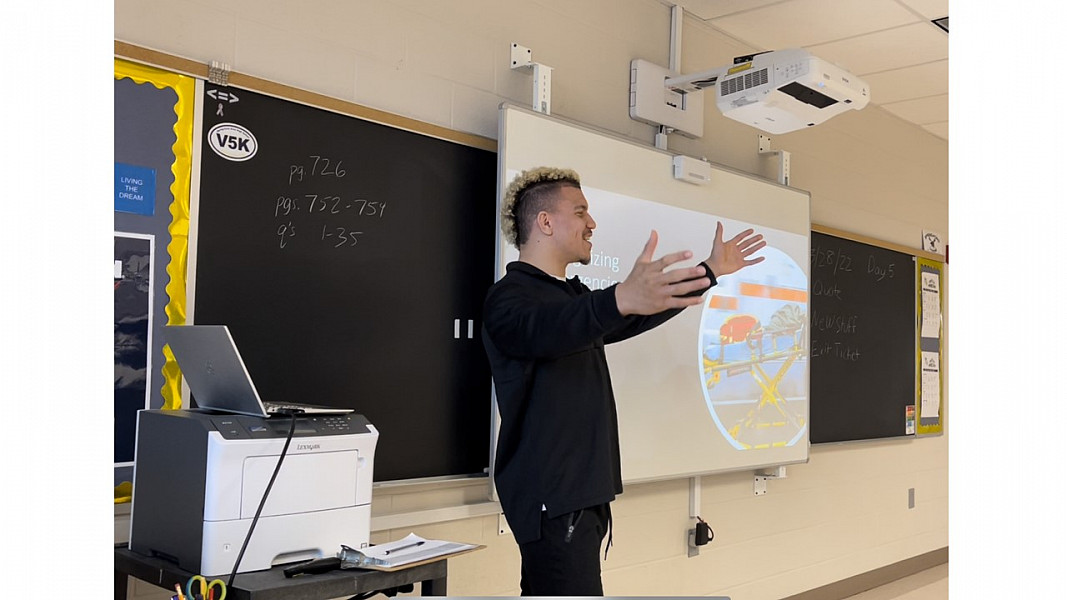 Jason Carter '21 (student teaching as a post-baccalaureate) teaching Health in the Spring-Ford School District.