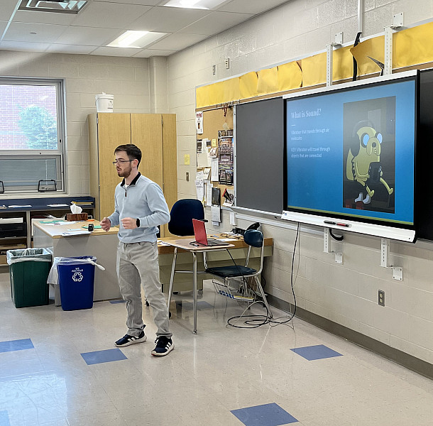 Will Schwartz '24 student teaching Health in the Spring-Ford School District.