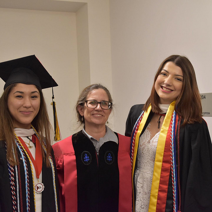 Rose Tailassane '19 and Charlotte Rohrer '19 with Dr. Rebecca Evans