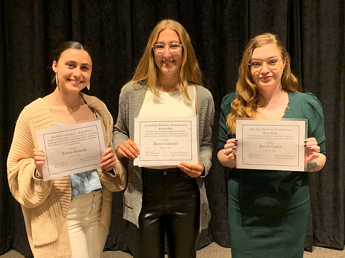 Jillian Rotman, Jenna Cavaliere & Sarah Capen won Psychology departmental awards.