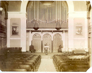 Old photograph of the inside of Bomberger Hall.