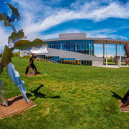 Kaleidoscope with Dancers Candid Outside image of abstract structures on campus.
