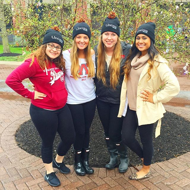 students candid matching hats