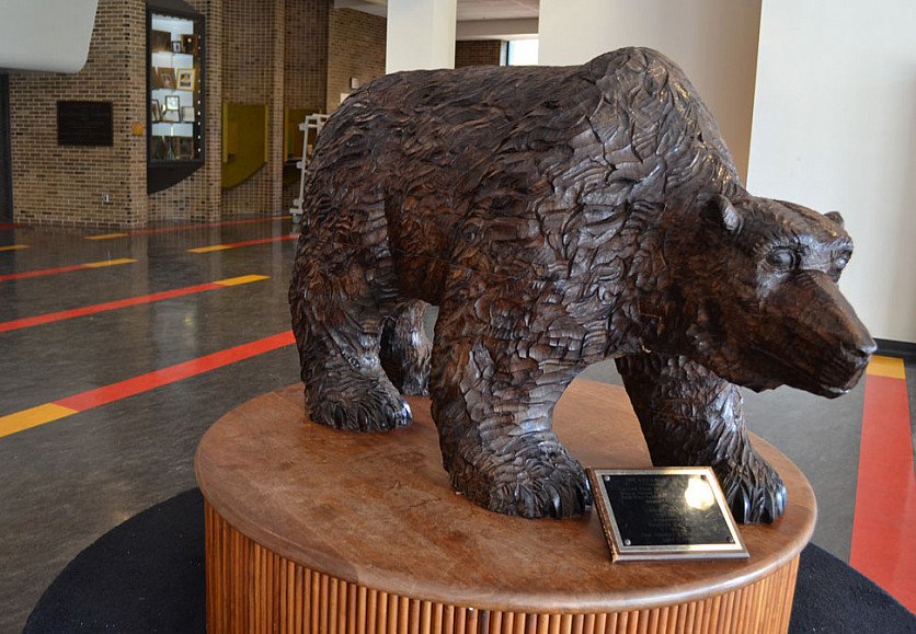Bear statue in Helfferich Gym.