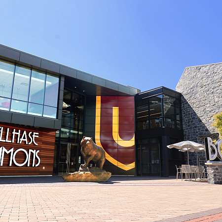 The front entrance of the Schellhase Commons, which houses the Office of Admission, our bookstore, Café 2020 and meeting spaces.