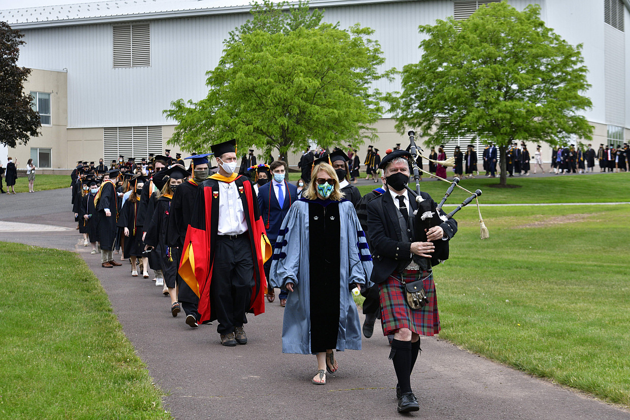 The Class of 2020 celebrates its commencement ceremony on May 16, 2021, one year after COVID-19 forced a virtual celebration.