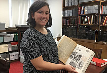 Shelby Bryant '18 looks through the Ursinus College archives for Bears Make History.