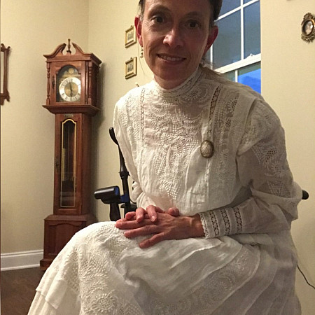 Holly Hubbs in c. 1900 white cotton tea gown