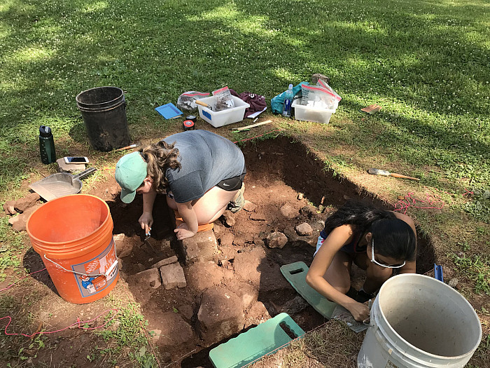Ursinus students work in select areas on the property to uncover artifacts and discover forgotten structures.
