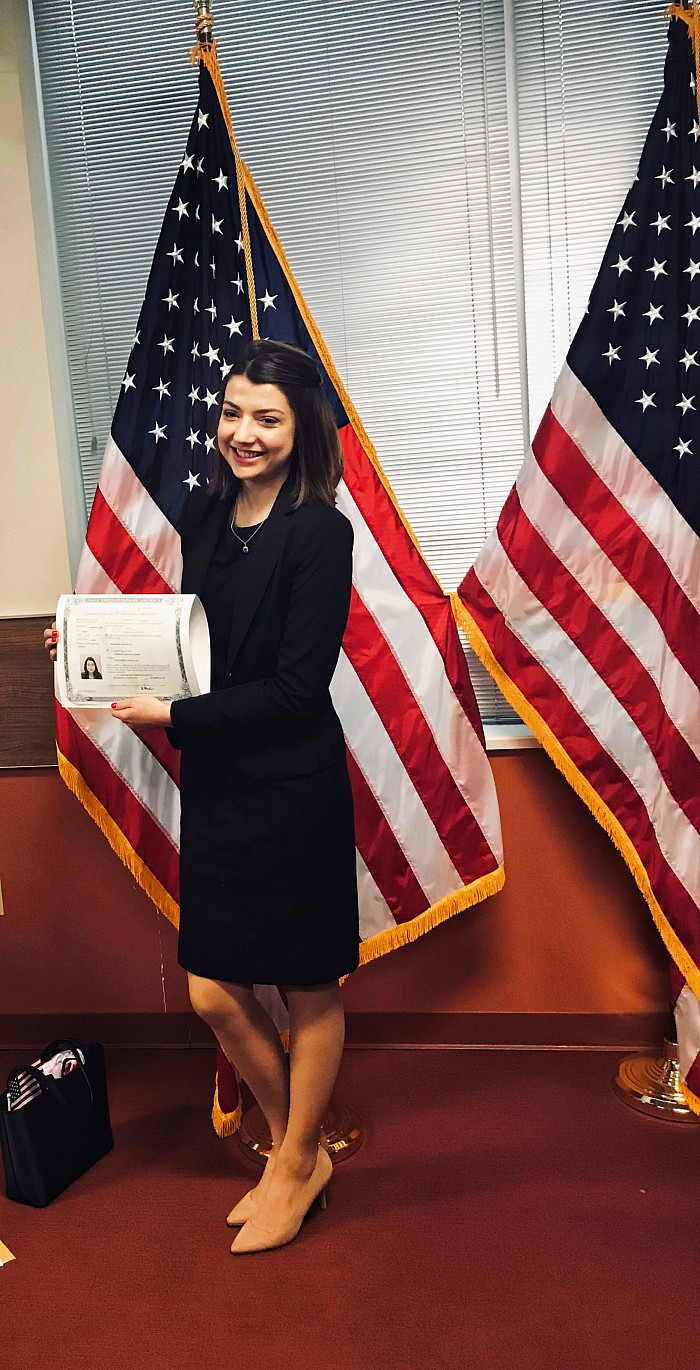 Charlotte Rohrer '19 became a U.S. citizen in December 2018.