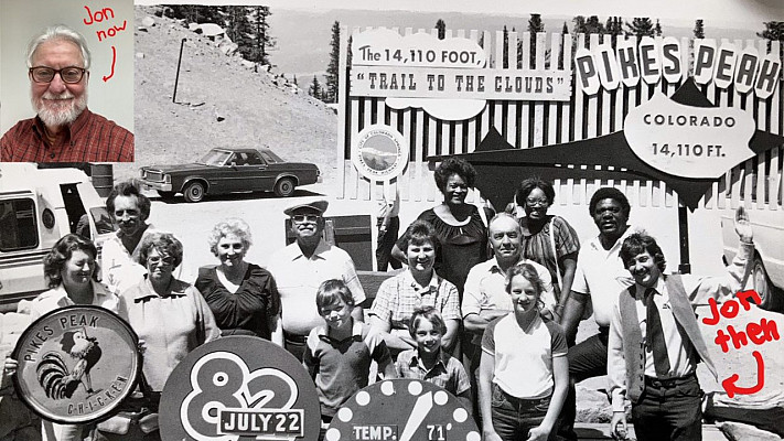 Professor of English Jon Volkmer as a tour guide at Pikes Peak